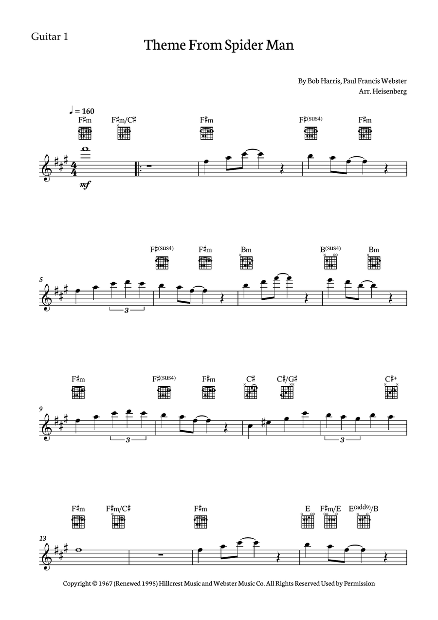 Theme From Spider Man Guitar Ensemble scores gallery preview page 5
