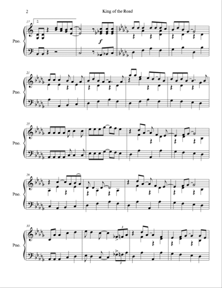 King Of The Road King Of The Road Piano Solo scores gallery preview page 2