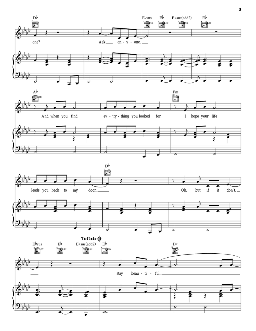 Stay Beautiful Piano, Vocal, Guitar scores gallery preview page 3