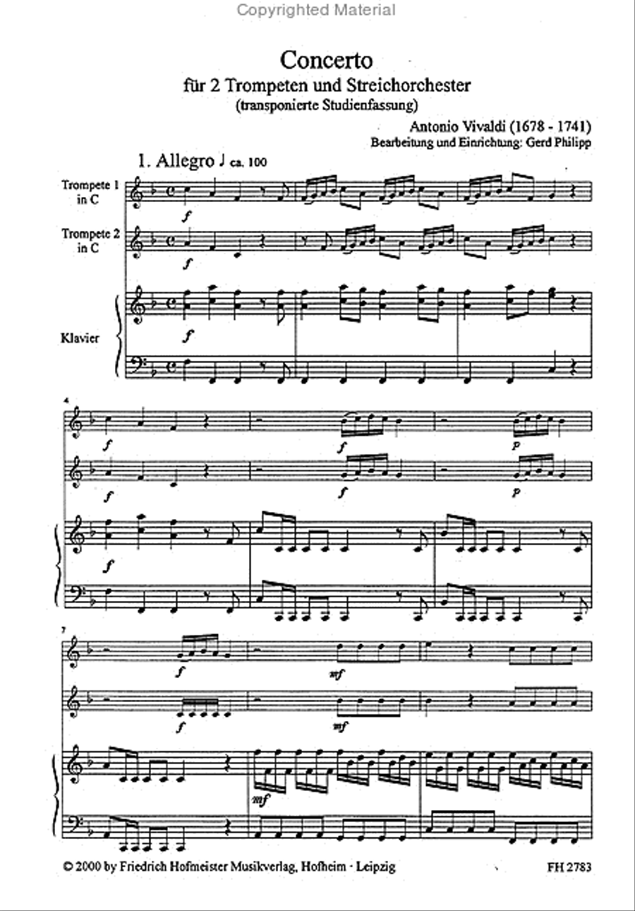 Concerto für 2 Trompeten, Streicher und B. c. (RV 357) Trumpet Solo scores gallery preview page 2
