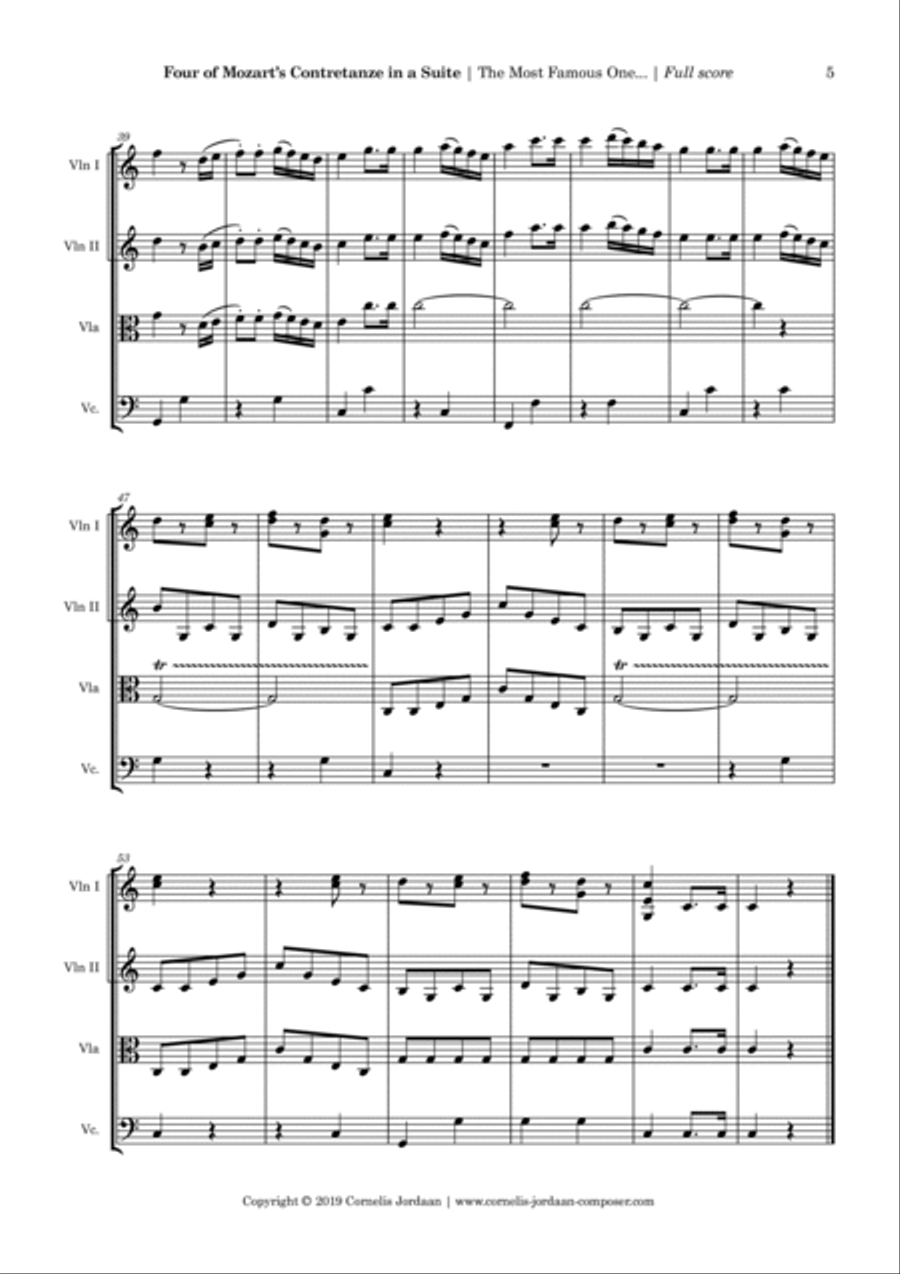 Four of Mozart's Contretanze in a Suite, for string quartet String Quartet scores gallery preview page 5