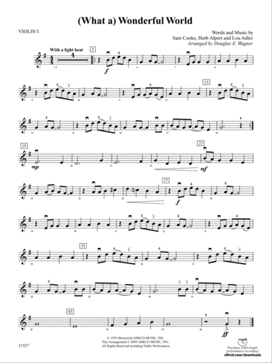 (What A) Wonderful World: 1st Violin String Orchestra scores gallery preview page 1