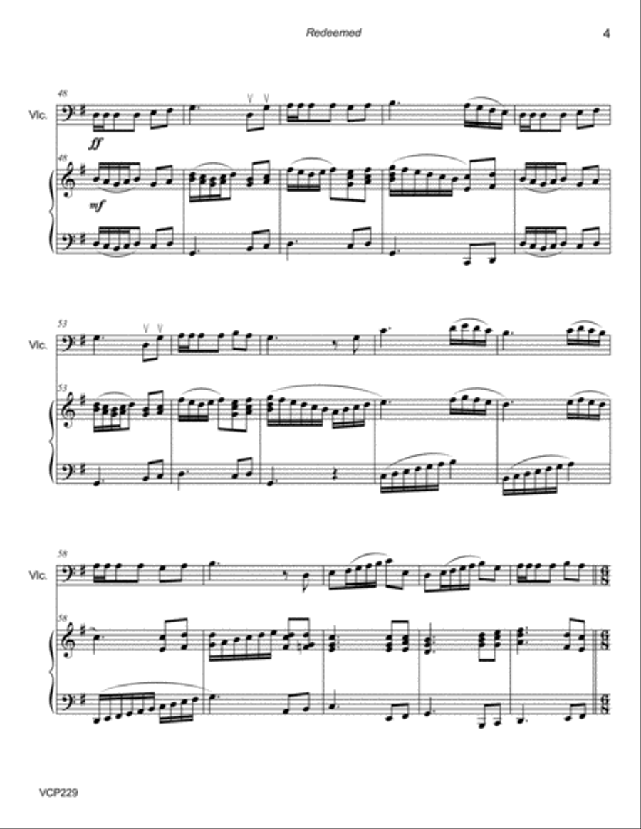 REDEEMED - CELLO SOLO with Piano Accompaniment REDEEMED - CELLO SOLO with Piano Accompaniment Piano scores gallery preview page 4