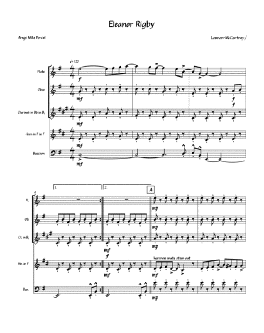 Eleanor Rigby Woodwind Quintet scores gallery preview page 2