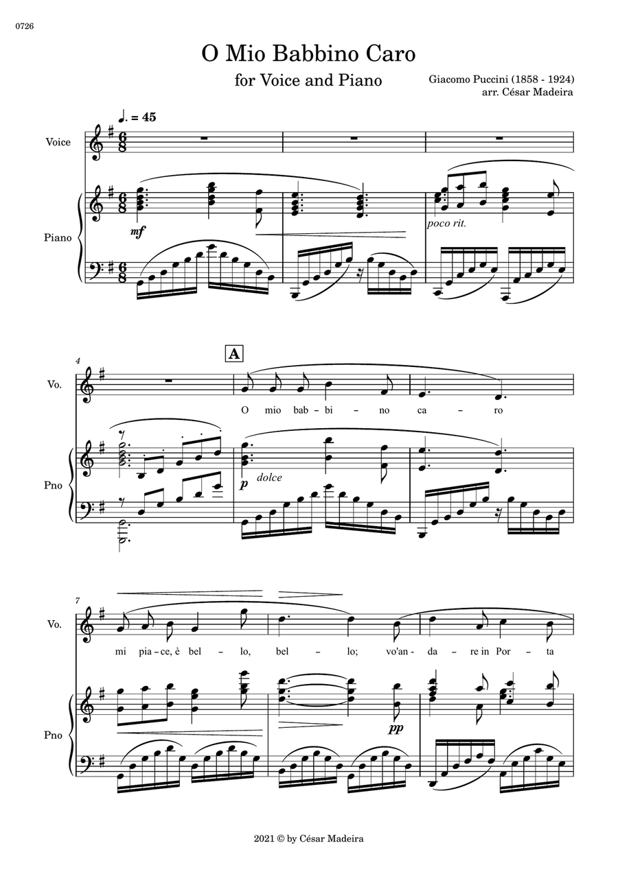 O Mio Babbino Caro by Puccini - Voice and Piano - G Major (Full Score and Parts) Piano, Vocal scores gallery preview page 2