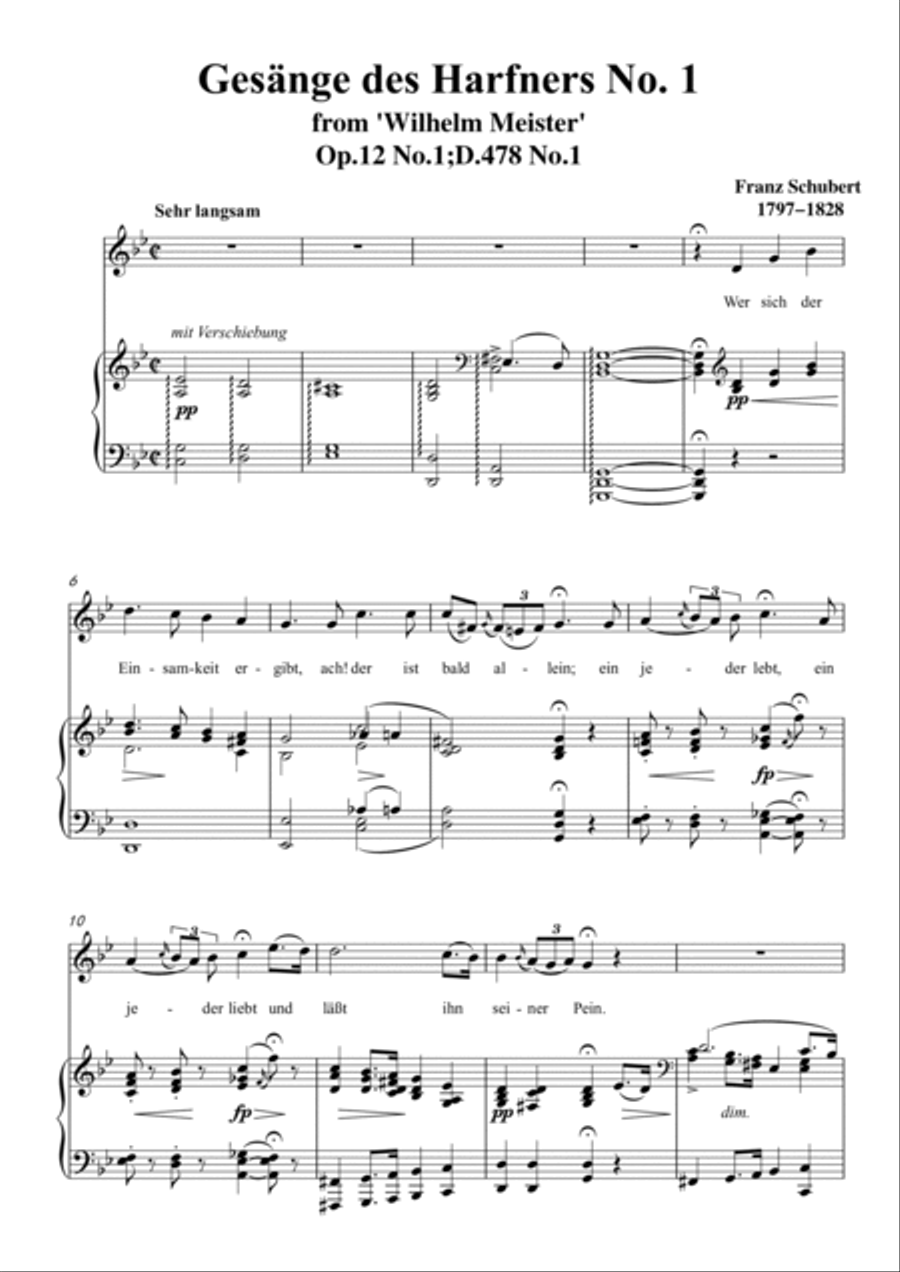 Schubert-Gesänge des Harfners,Op.12 No.1 in g minor,for Vocal and Piano Voice scores gallery preview page 2