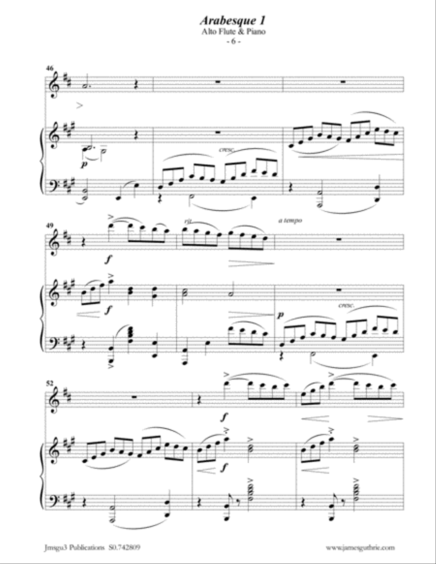 Debussy: Two Arabesques for Alto Flute & Piano Flute Solo scores gallery preview page 6