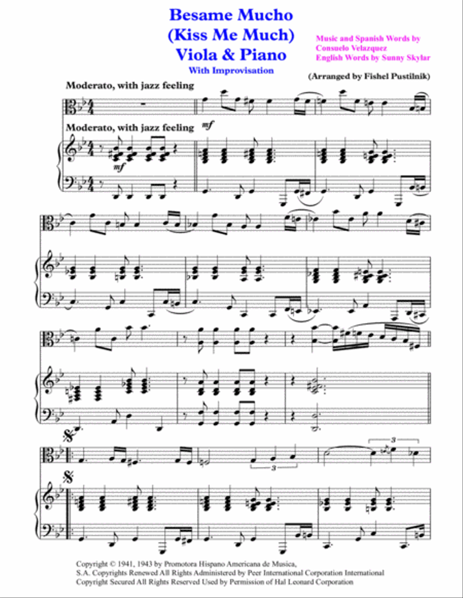 Besame Mucho (Kiss Me Much) Viola scores gallery preview page 2