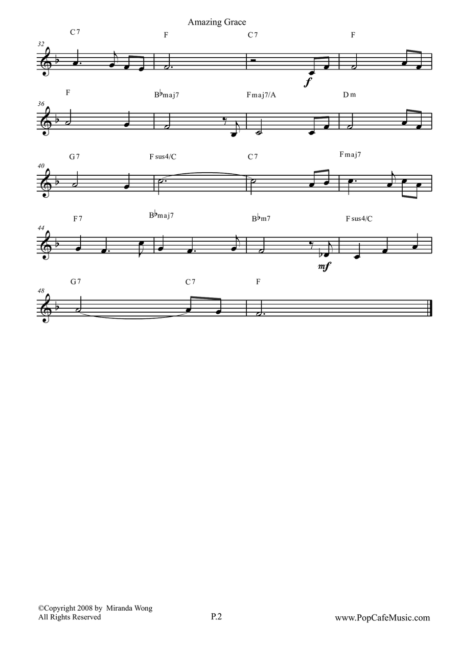 Amazing Grace - Alto Saxophone Solo + Concert Key Alto Saxophone scores gallery preview page 3