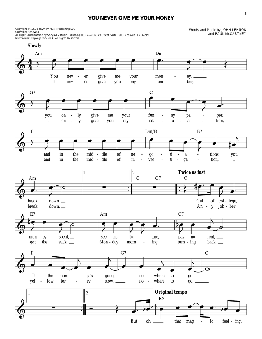 You Never Give Me Your Money Piano scores gallery preview page 1