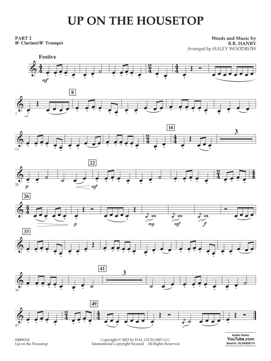 Up On The Housetop (arr. Haley Woodrow) - Pt.2 - Bb Clarinet/Bb Trumpet Concert Band scores gallery preview page 1