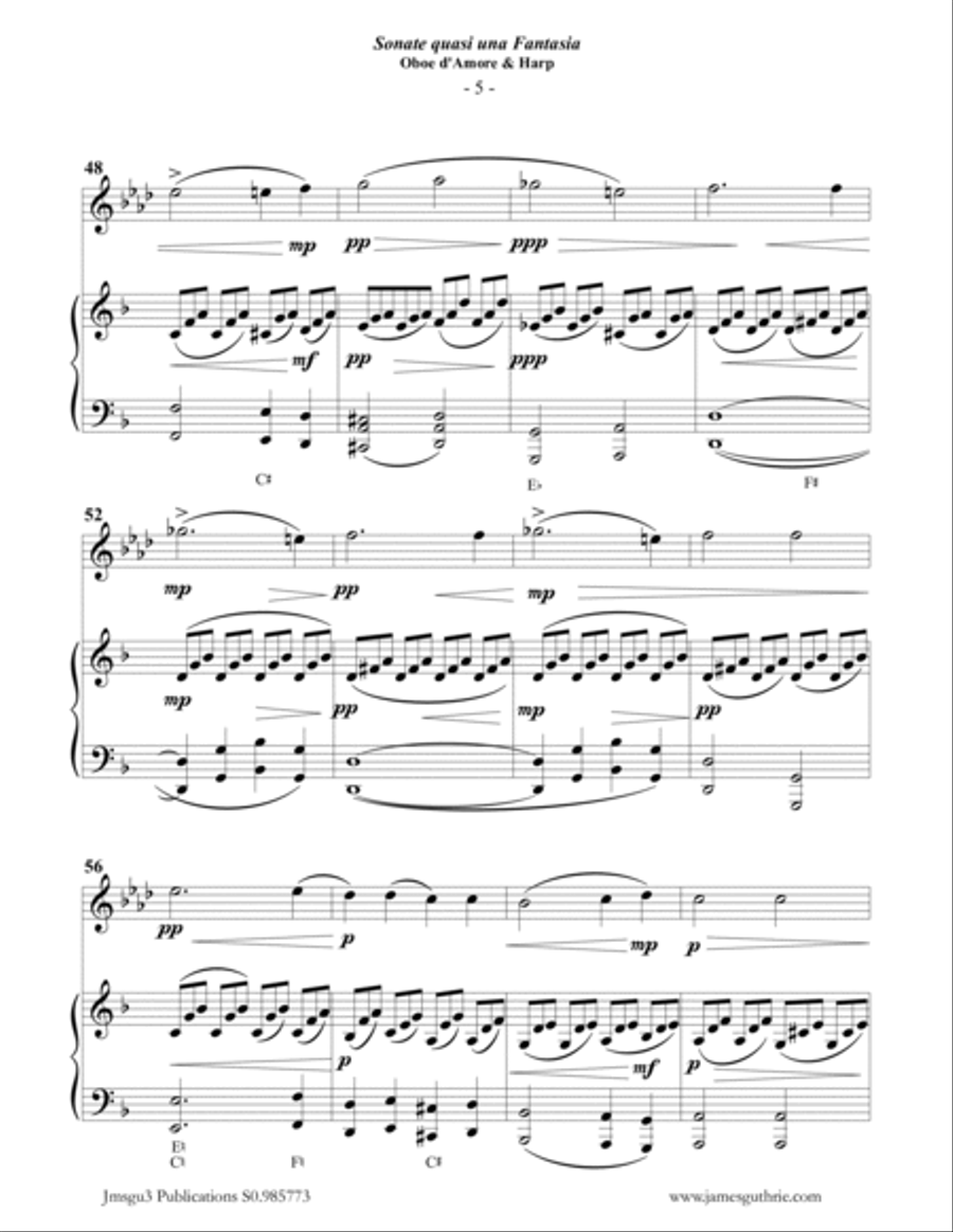 Beethoven: Adagio from the Moonlight Sonata for Oboe d'Amore & Harp Harp scores gallery preview page 5