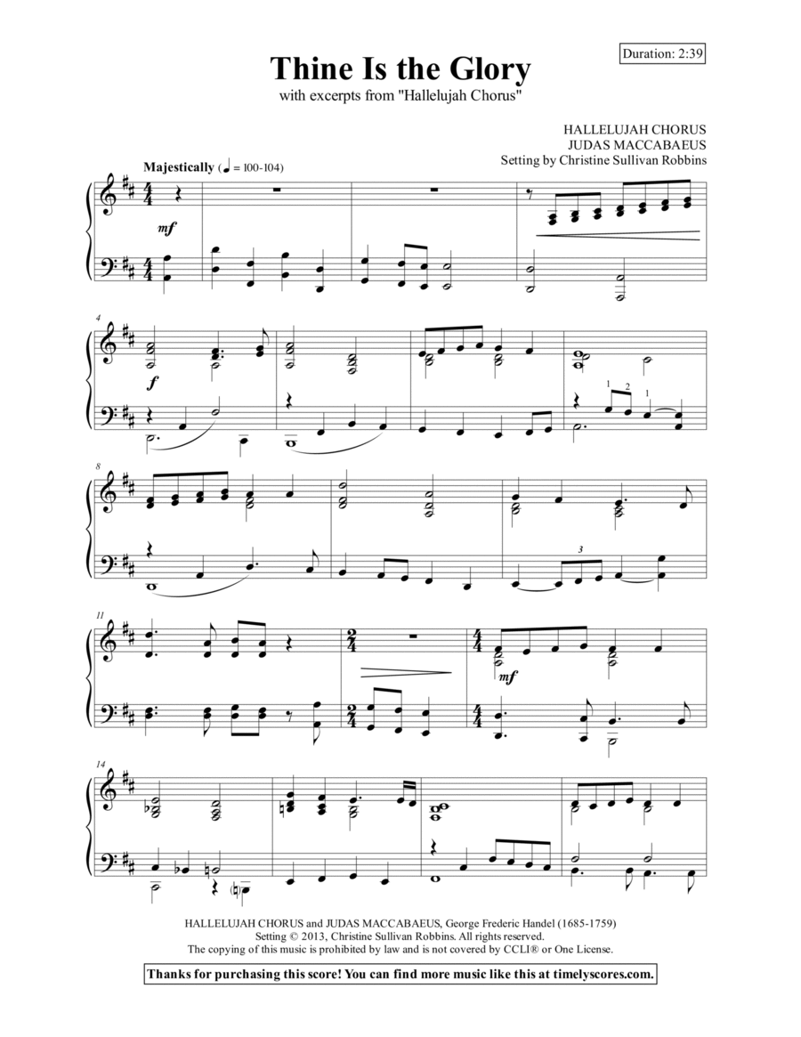 Thine Is the Glory with Hallelujah Chorus Piano Solo scores gallery preview page 1