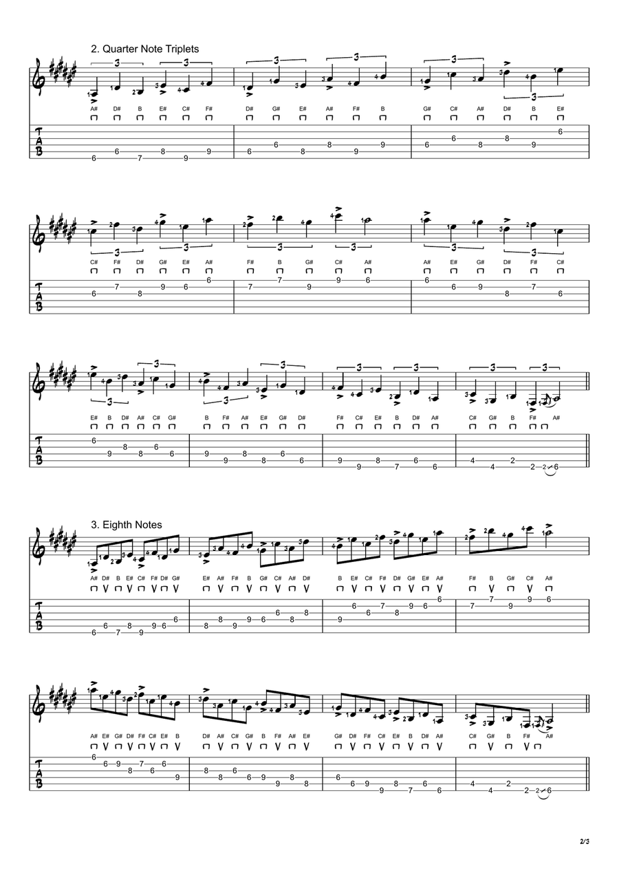 A# Phrygian Mode Exercises - Ascending and Descending in 4ths Acoustic Guitar scores gallery preview page 2