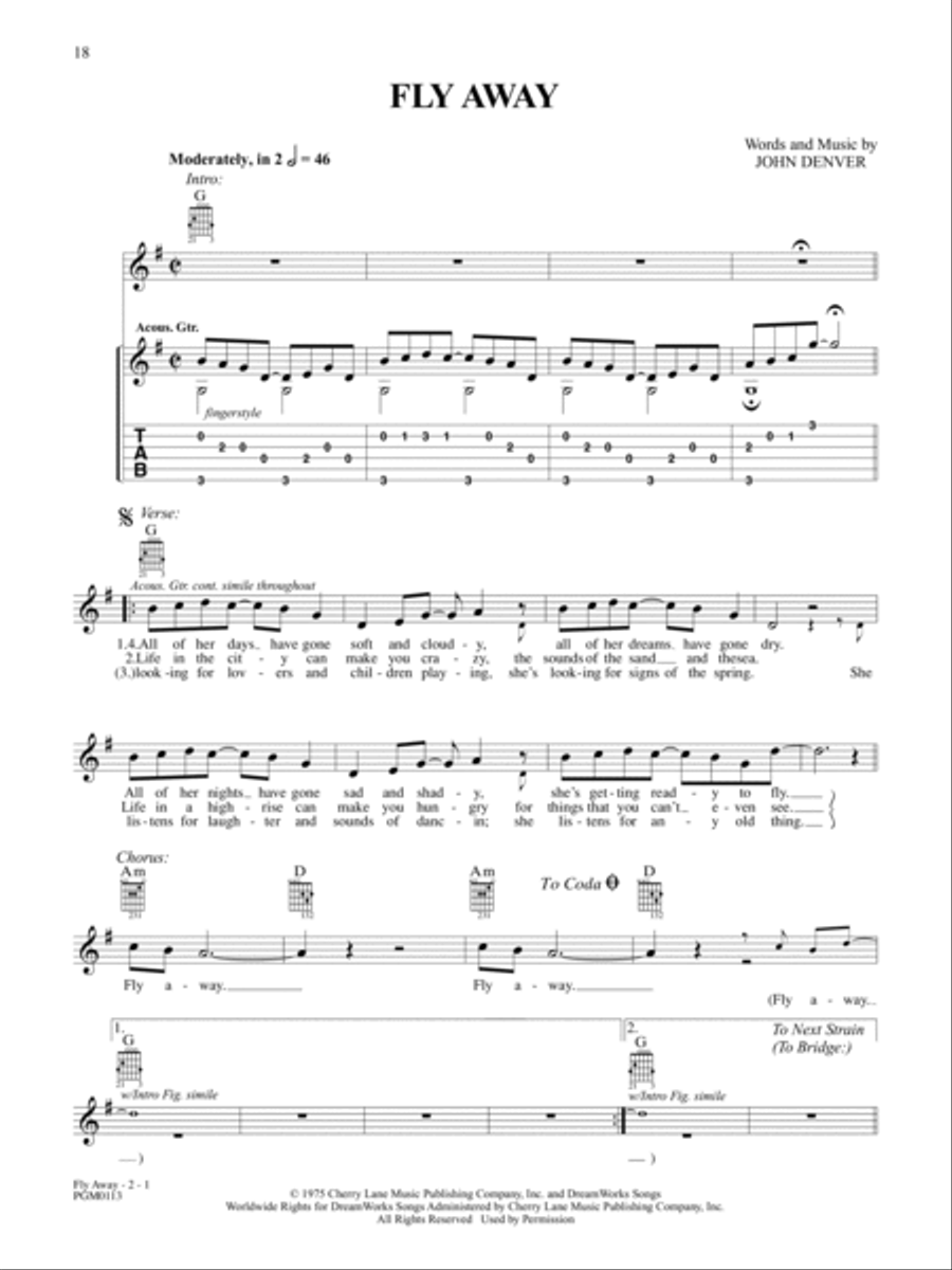 Fly Away Guitar Tablature scores gallery preview page 1