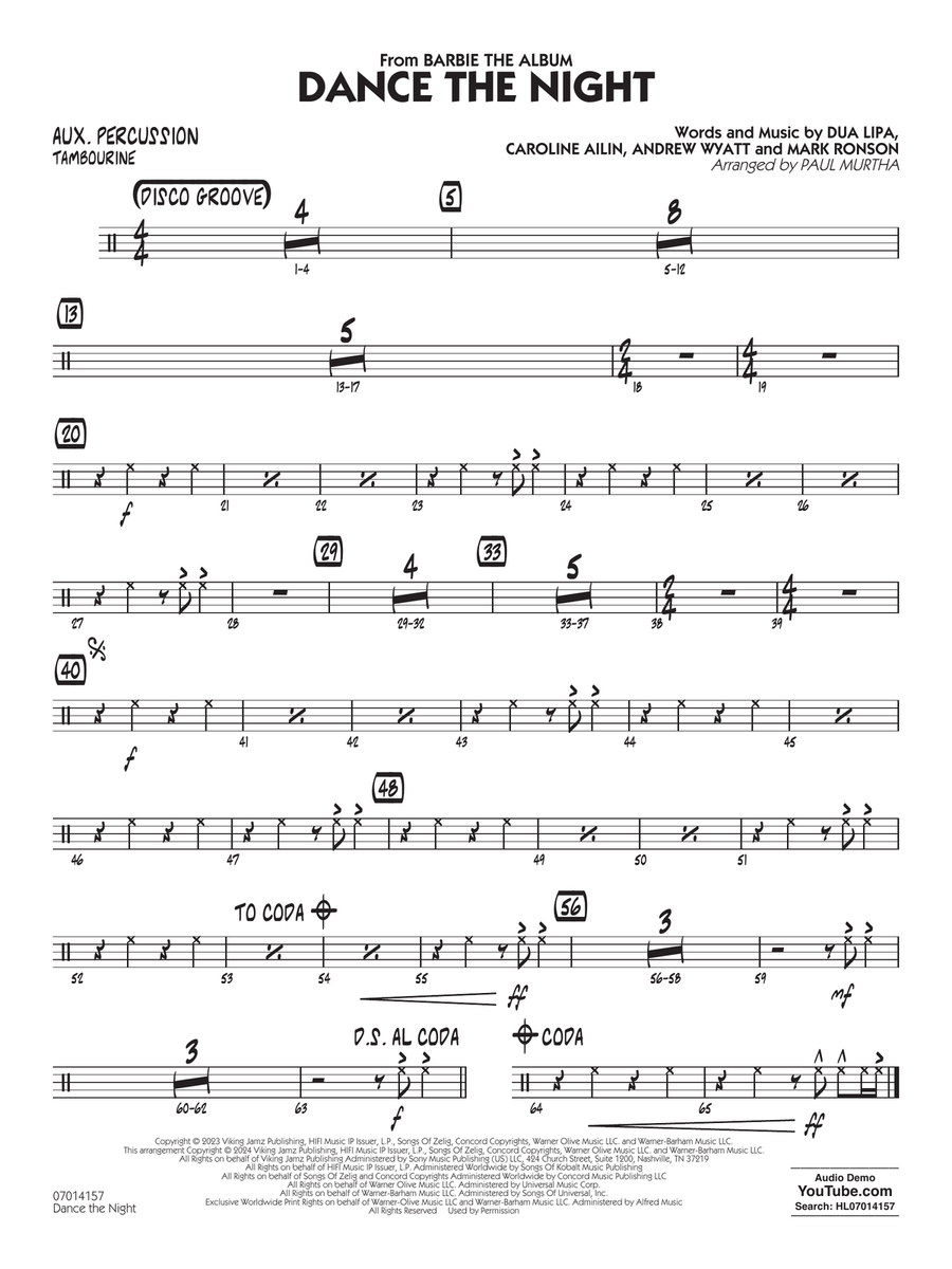 Dance The Night (from Barbie) (arr. Murtha) - Aux Percussion