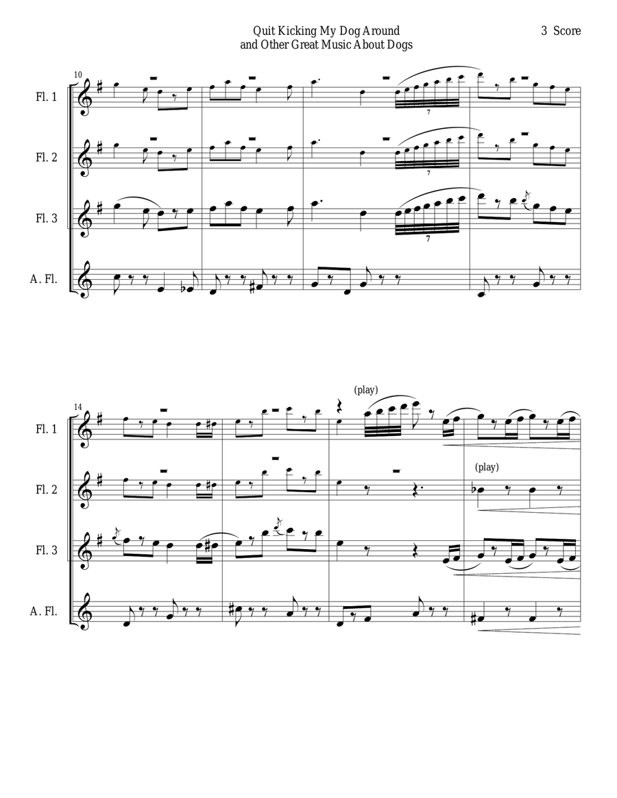 Quit Kicking My Dog Around and Other Great Music about Dogs for Flute Quartet Flute Quartet scores gallery preview page 3