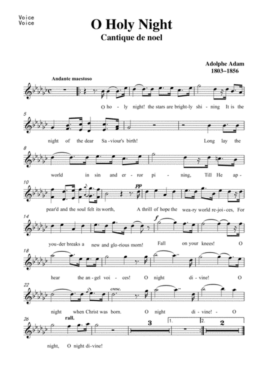 Adam-O Holy night in G flat Major, for Voice and Piano
