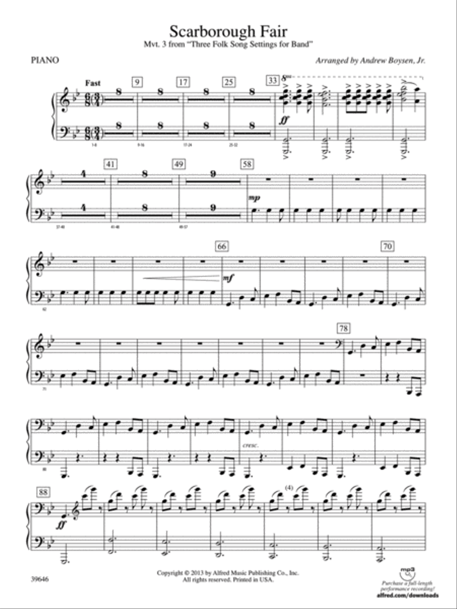 Scarborough Fair: Piano Accompaniment Concert Band scores gallery preview page 1