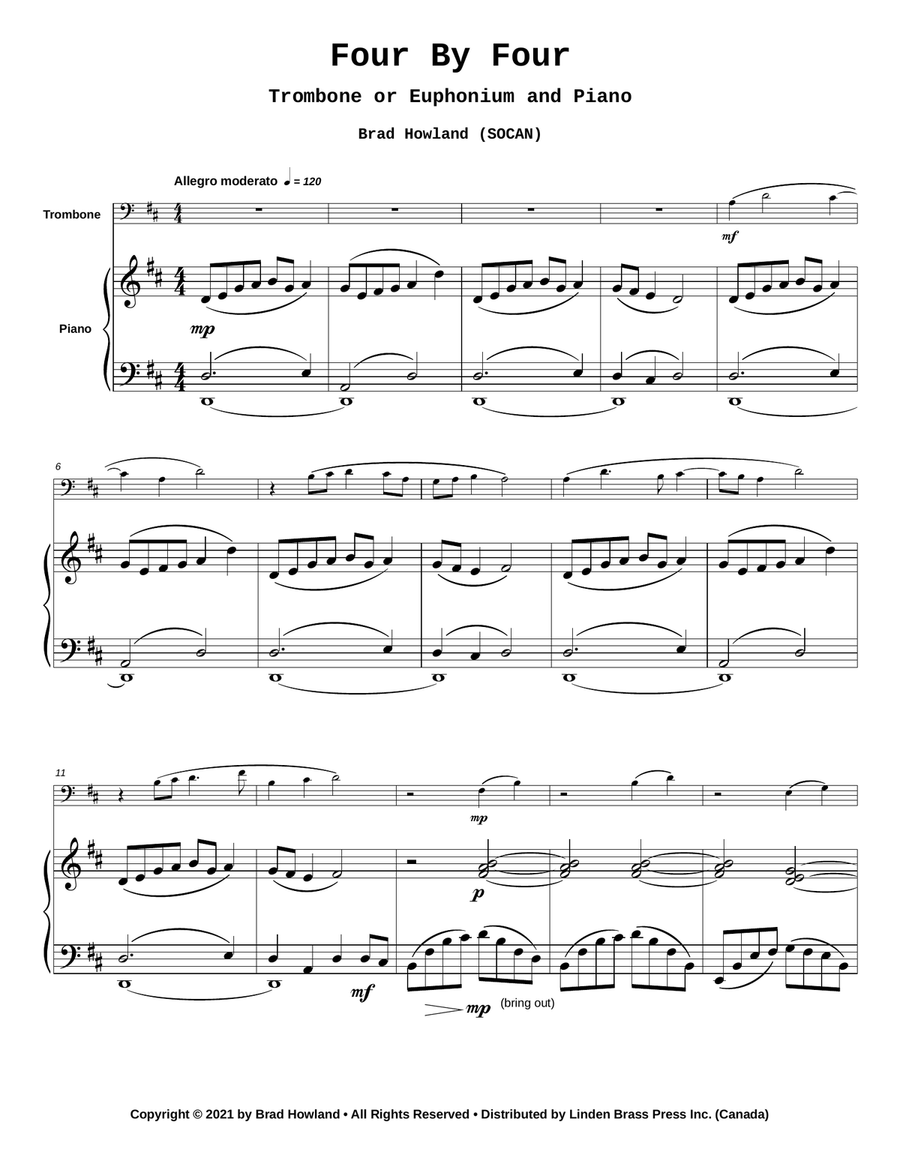 Four By Four for Trombone and Euphonium and Piano Euphonium scores gallery preview page 3