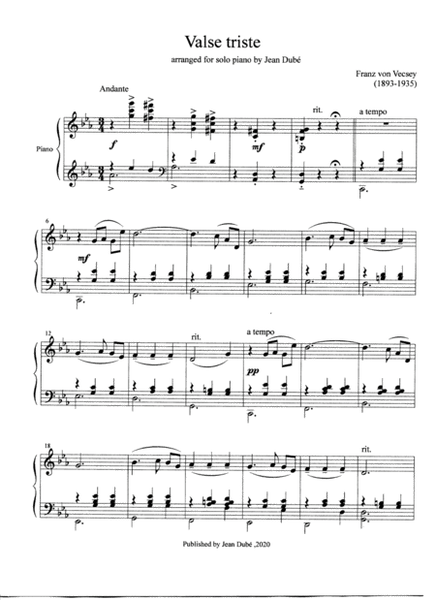F.von Vecsey: Valse Triste (for piano solo)