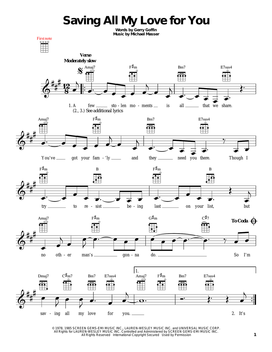 Saving All My Love For You Ukulele scores gallery preview page 1