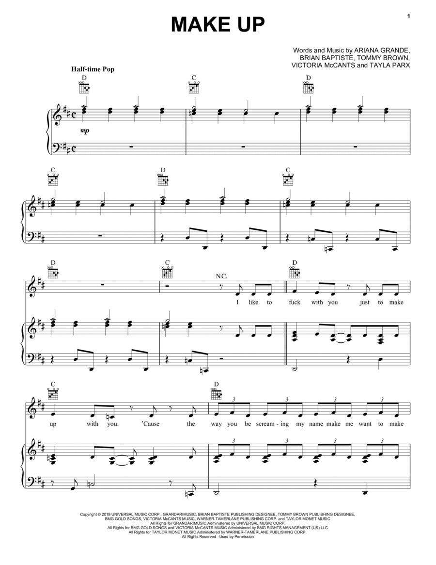 Make Up Piano, Vocal, Guitar scores gallery preview page 1