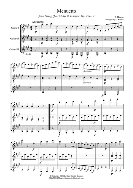 Menuetto from string quartet No. 8 for guitar trio - Score Only image number null