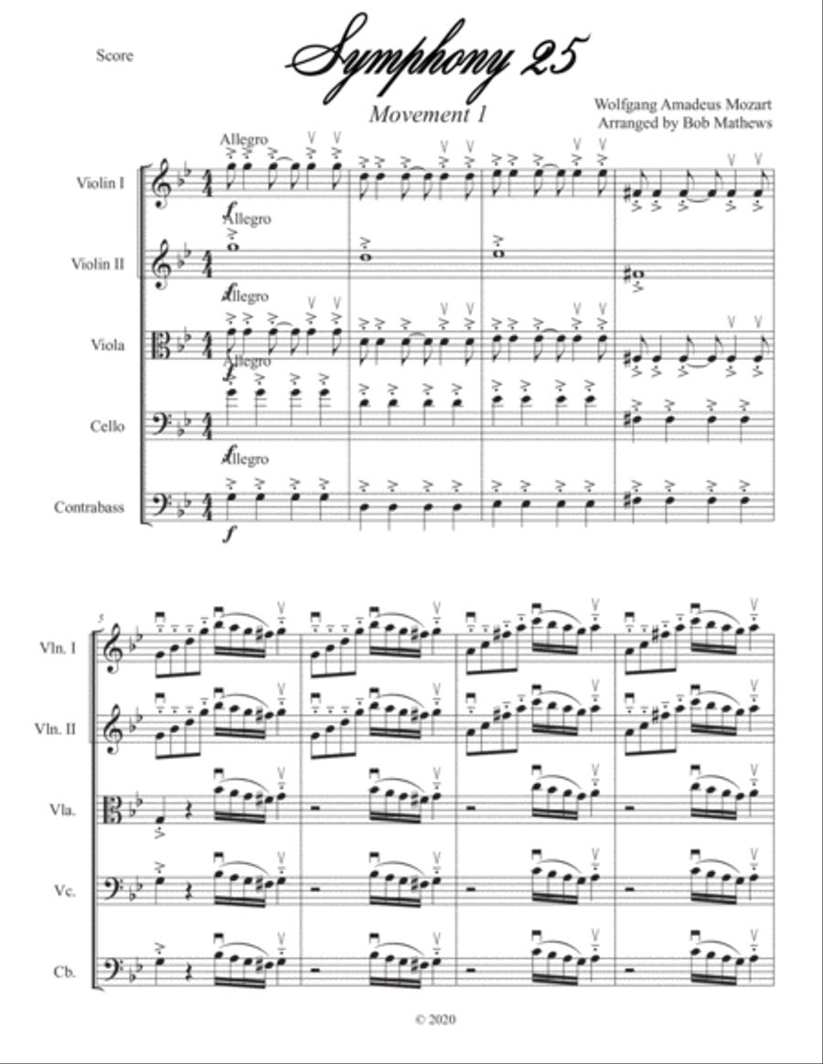 Mozart Symphony 25 1st Movement for String Orchestra String Quartet scores gallery preview page 2