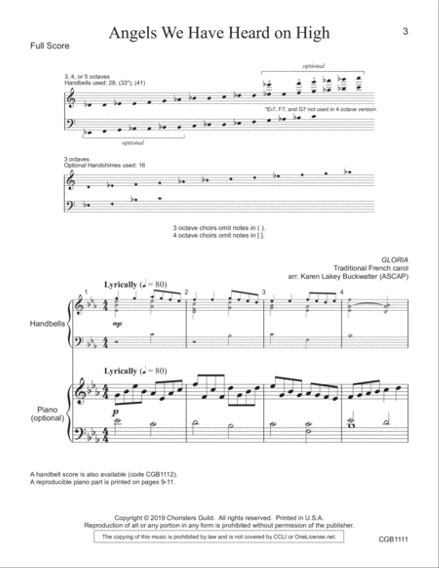 Angels We Have Heard on High Full Score Handbell Choir scores gallery preview page 2