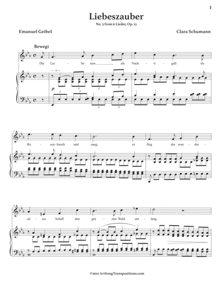 SCHUMANN: Liebeszauber, Op. 13 no. 3 (transposed to E-flat major)