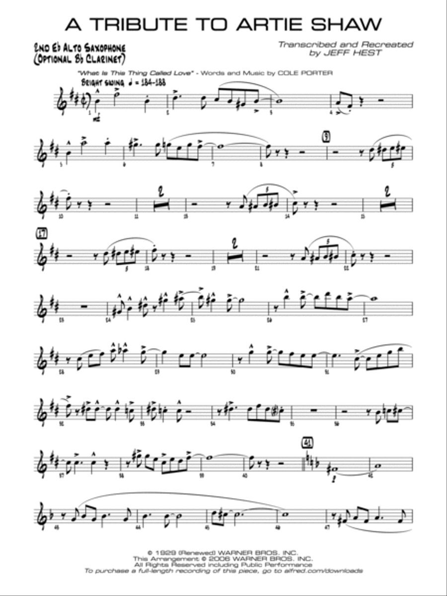 A Tribute to Artie Shaw: 2nd E-flat Alto Saxophone Jazz Ensemble scores gallery preview page 1