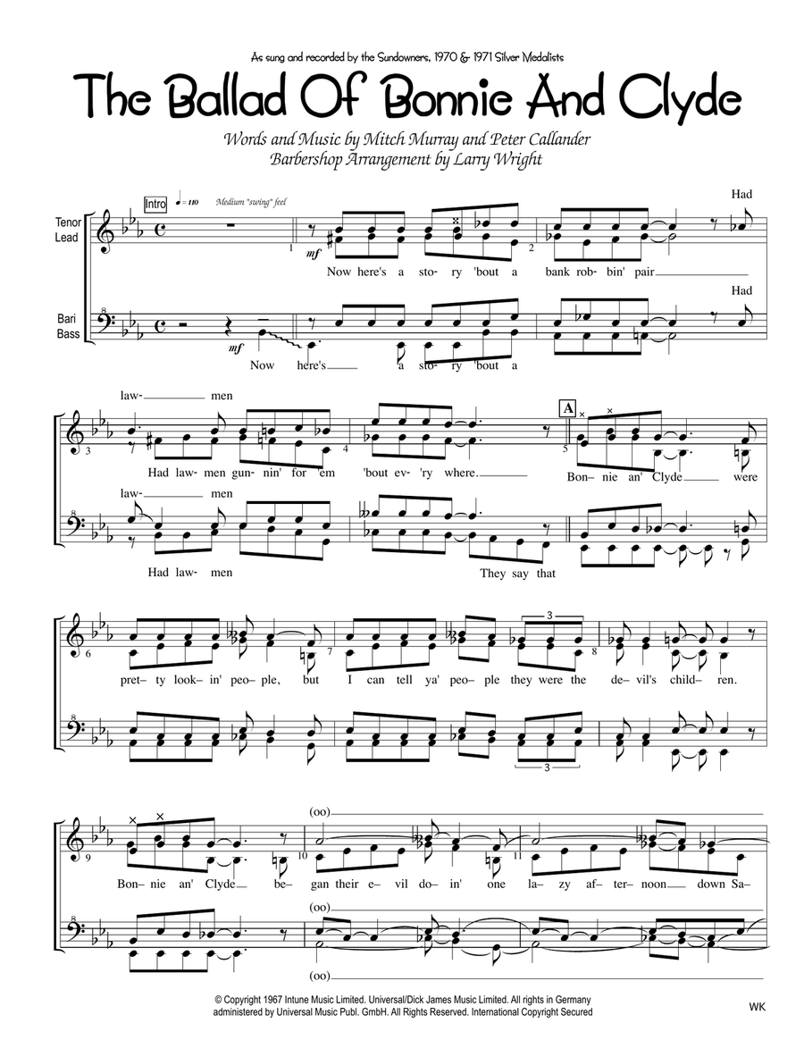 The Ballad Of Bonnie And Clyde SSAA scores gallery preview page 1