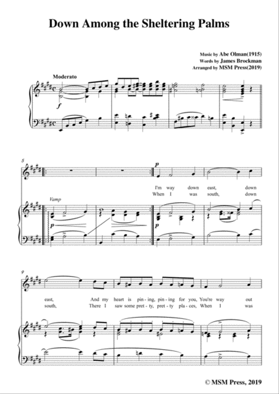 Abe Olman-Down Among the Sheltering Palms,in E Major,for Voice&Piano Voice scores gallery preview page 3