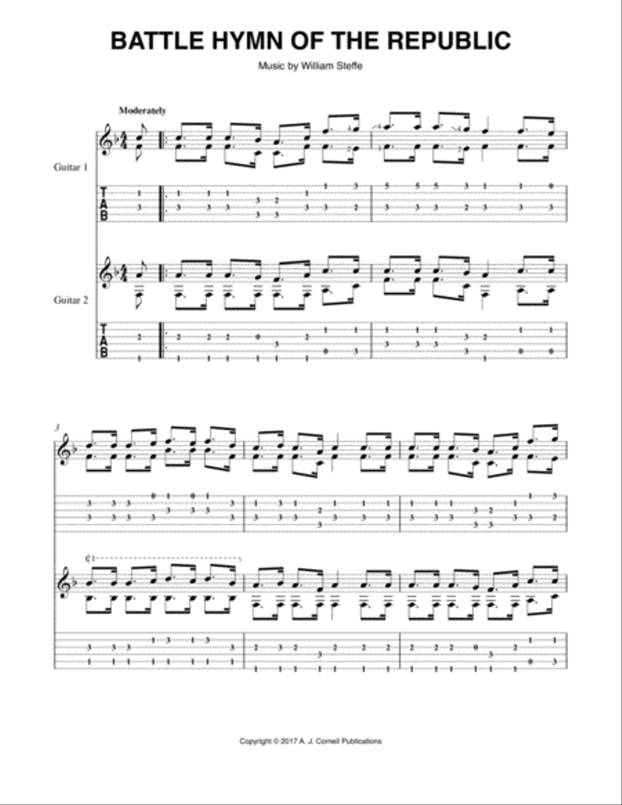 Battle Hymn of the Republic Guitar Tablature scores gallery preview page 1