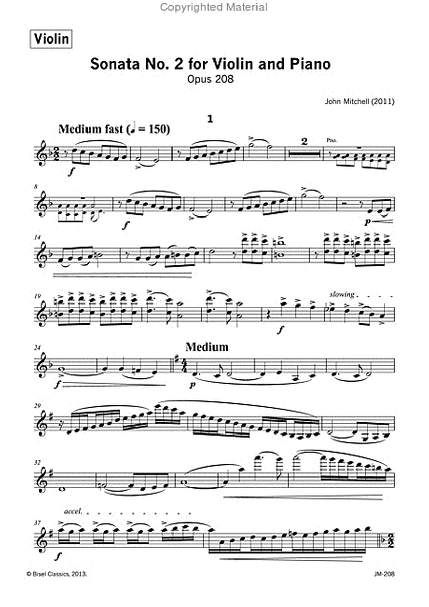 Sonata No. 2 for Violin and Piano, Opus 208 - Violin Part