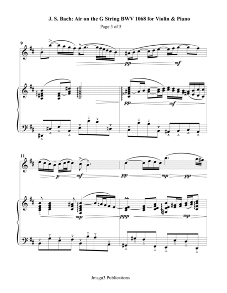 Bach: Air on a G String for Violin & Piano Violin Solo scores gallery preview page 3