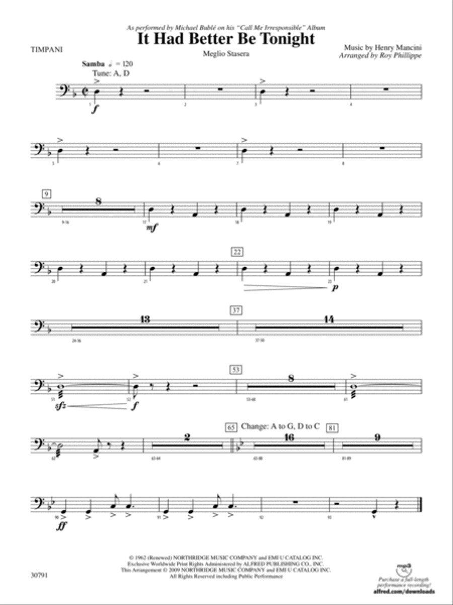 It Had Better Be Tonight (Meglio Stasera): Timpani Concert Band scores gallery preview page 1