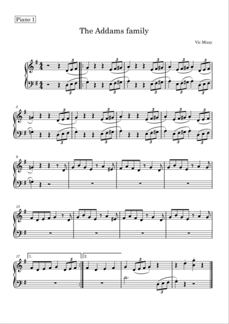 Addams Family Theme Easy Piano scores gallery preview page 2