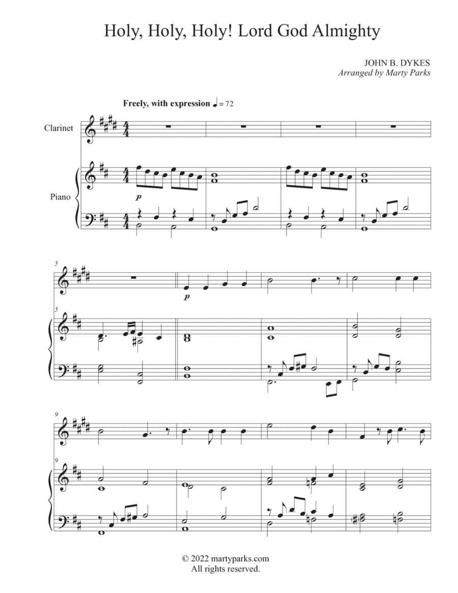Holy, Holy, Holy! Lord God Almighty (Clarinet-Piano) Clarinet Solo scores gallery preview page 1