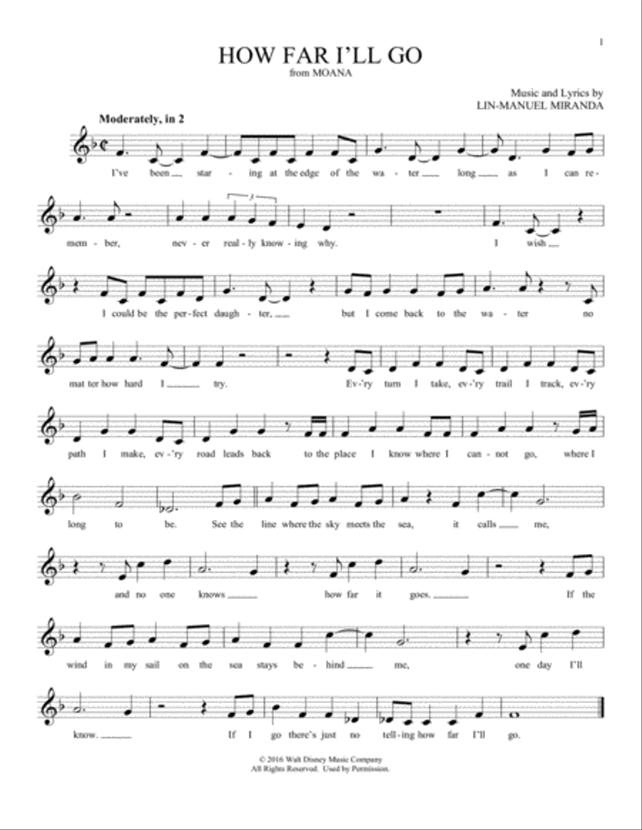 How Far I'll Go (from Moana) ocarina scores gallery preview page 1