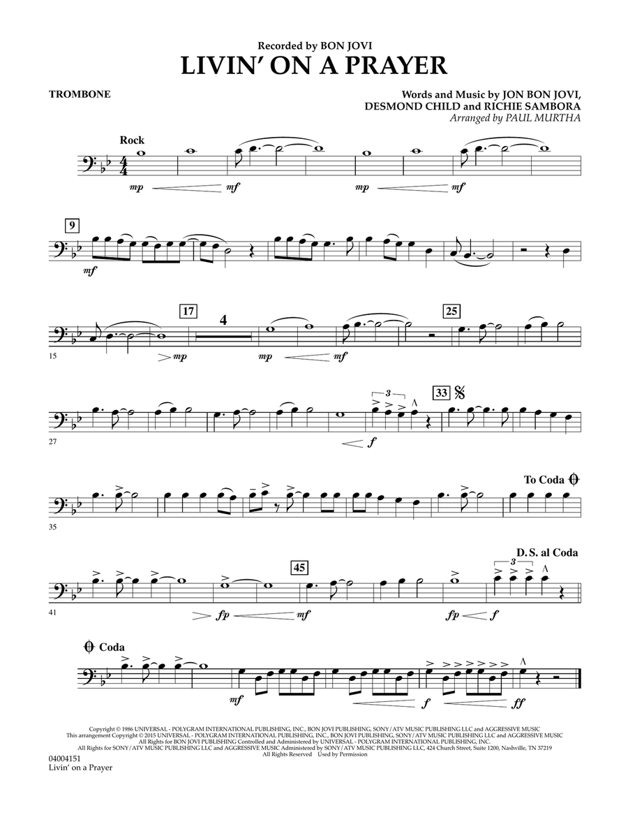 Livin' On A Prayer - Trombone Concert Band scores gallery preview page 1