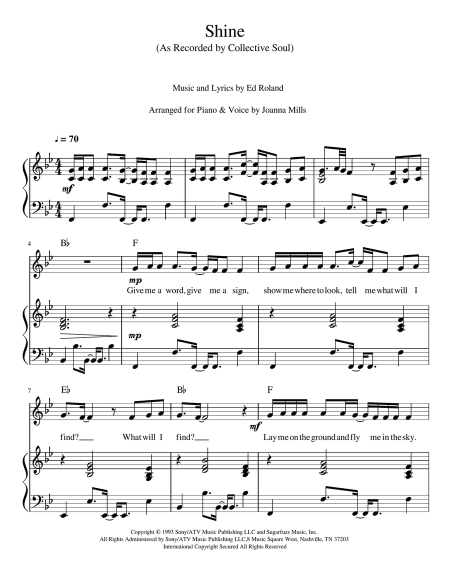 Shine Piano, Vocal scores gallery preview page 1