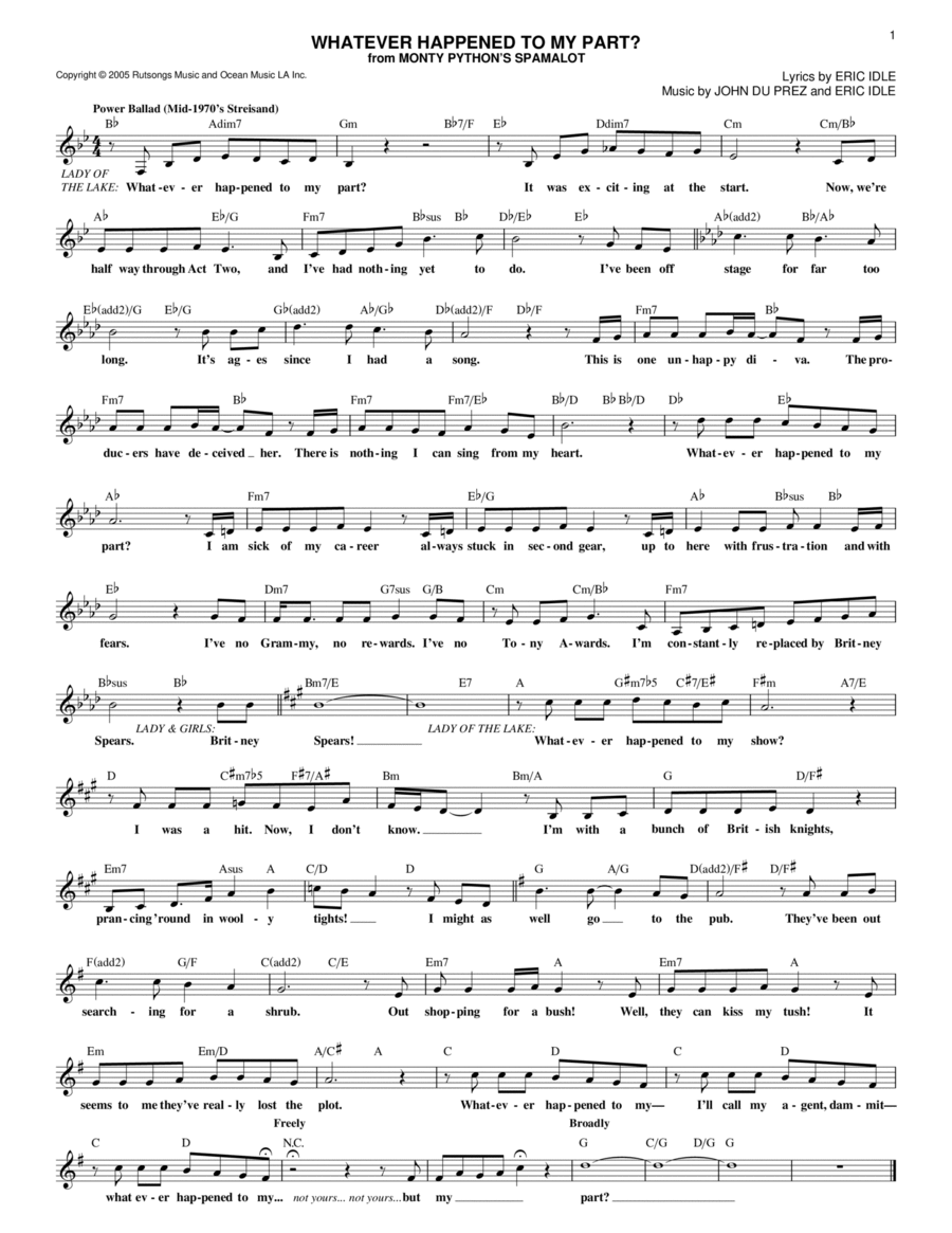 Whatever Happened To My Part? (from Monty Python's Spamalot) Piano scores gallery preview page 1