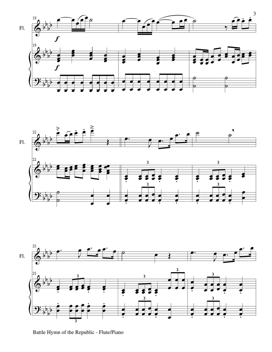 BATTLE HYMN OF THE REPUBLIC (Duet – Flute and Piano/Score and Parts) Woodwind Duet scores gallery preview page 3