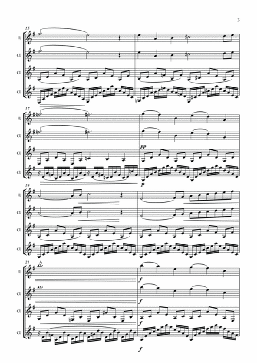 The Swan (C. Saint-Saëns) - Flute and 3 clarinets - Score and parts image number null