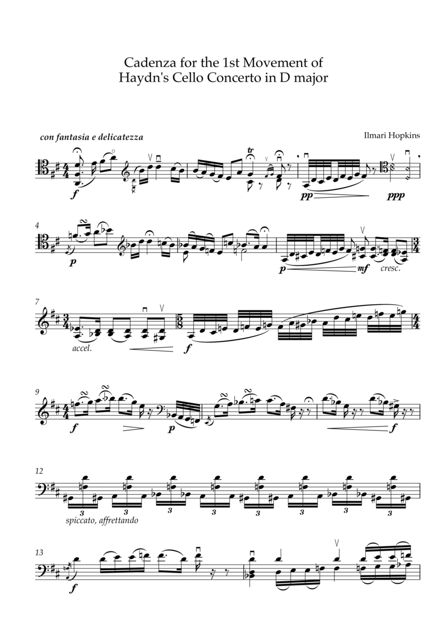 Haydn Cello Concerto D major, Cadenza for 1st movement Cello Solo scores gallery preview page 1