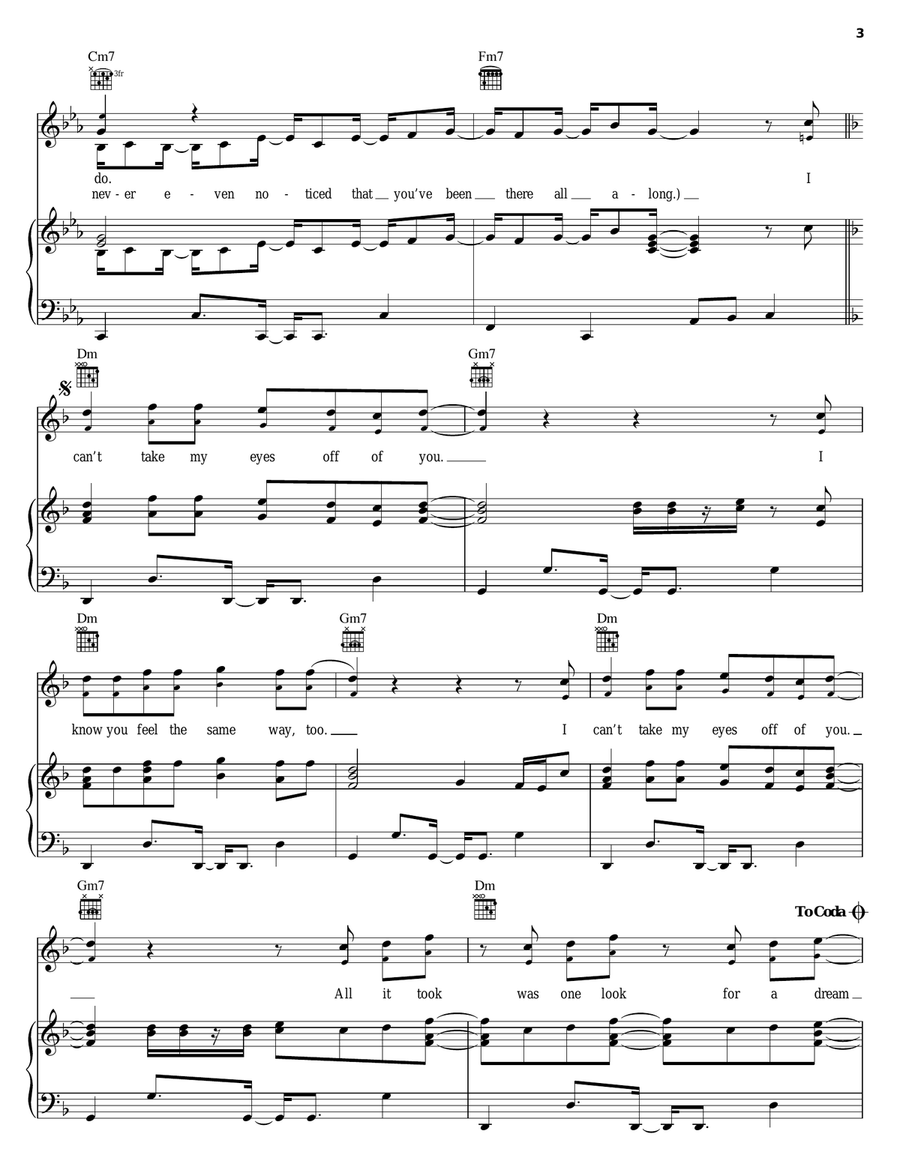 I Can't Take My Eyes Off Of You Piano, Vocal, Guitar scores gallery preview page 3