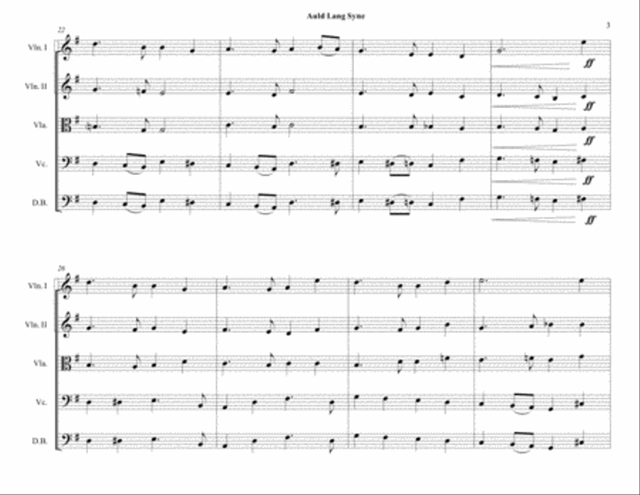 Happy Birthday / Auld Lang Syne - String Orchestra / String Quartet - Intermediate String Quartet scores gallery preview page 3