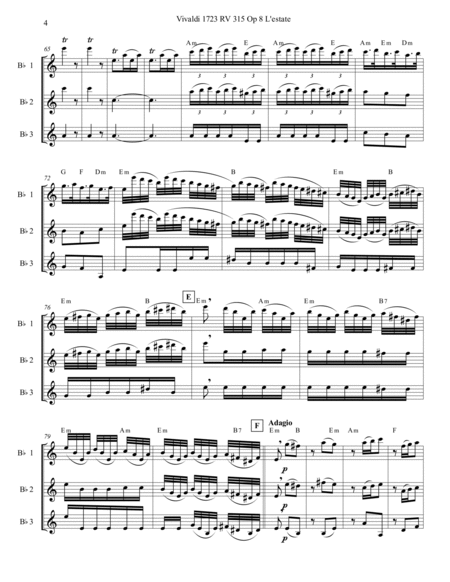 Vivaldi 1723 RV 315 Op 8 Summer Trio 3 Clarinets Parts and Score